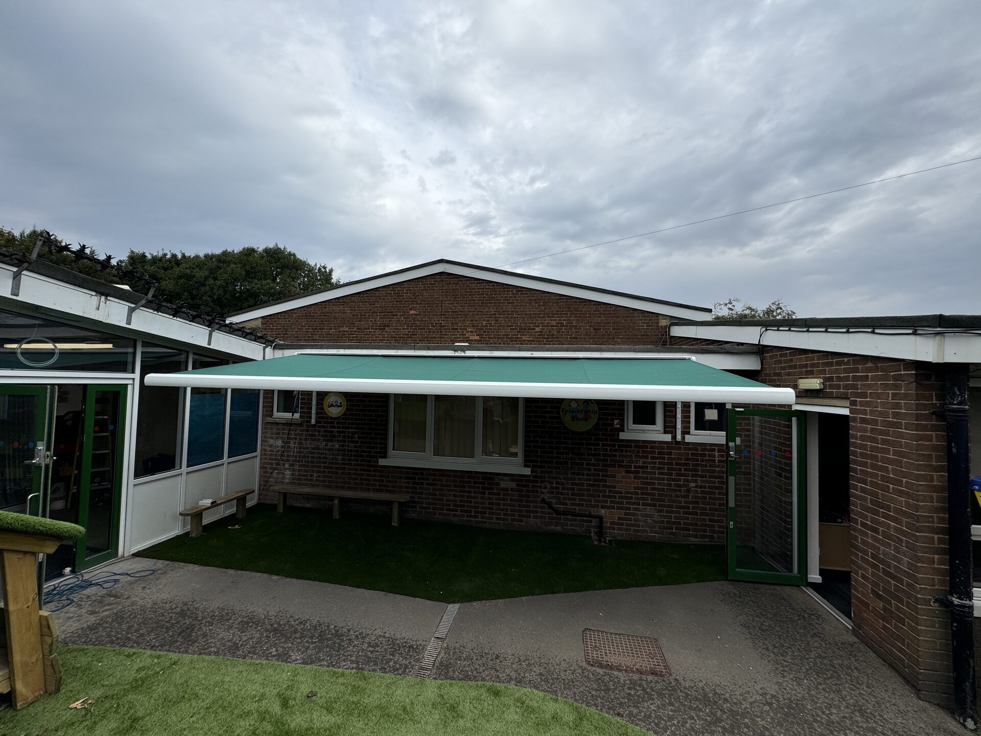 Shaded outdoor learning canopy at a Yorkshire school