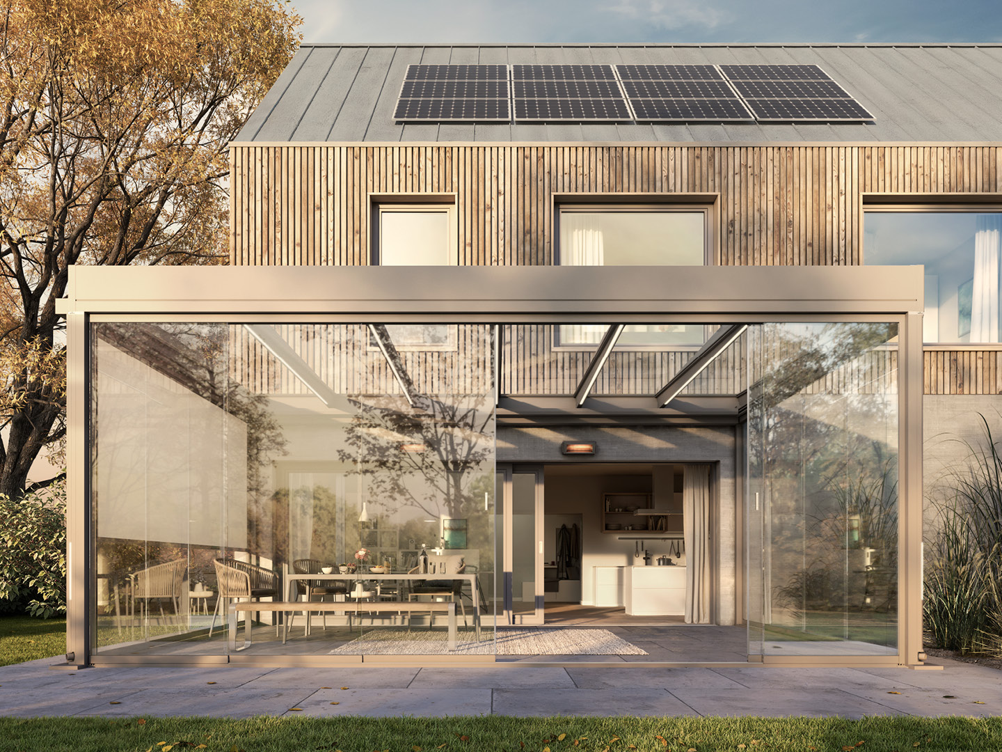 Aluminium glass room extension on a modern home